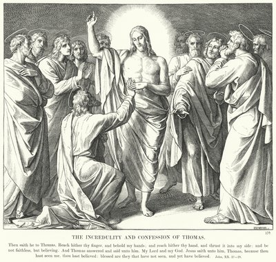 Tamás hitetlensége és vallomása (metszet) alkotó: Julius (after) Schnorr von Carolsfeld