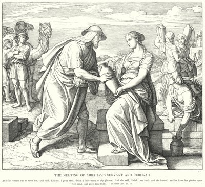 Ábrahám szolgája és Rebeka találkozása (metszet) alkotó: Julius (after) Schnorr von Carolsfeld