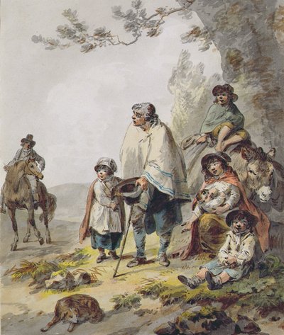 Cigány család (toll és tus, akvarell, papír) alkotó: Julius Caesar Ibbetson