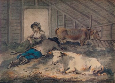 Udvarlás tehénistállóban, 1801 alkotó: Julius Caesar Ibbetson