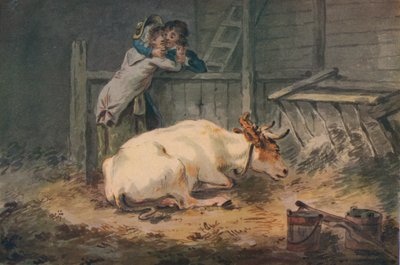 Udvarlás tehénistállóban, XVIII. század alkotó: Julius Caesar Ibbetson