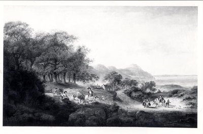 Anglesea távoli képe (olaj, vászon) (fekete-fehér nyomat) alkotó: Julius Caesar Ibbetson