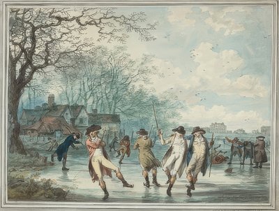 Korcsolyázók a Hyde Parkban lévő Serpentine-on. 1786 alkotó: Julius Caesar Ibbetson