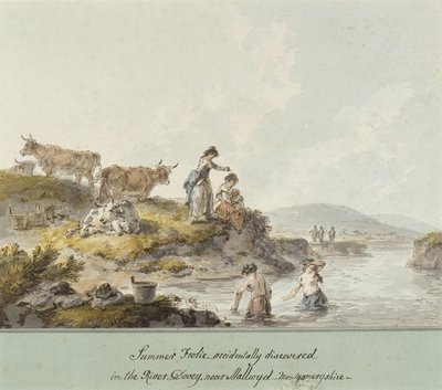 Nyári mulatság, véletlenül a Dovey folyóban fedezték fel Mallwyd közelében, Montgomeryshire-ben (akvarell és tinta papíron) alkotó: Julius Caesar Ibbetson