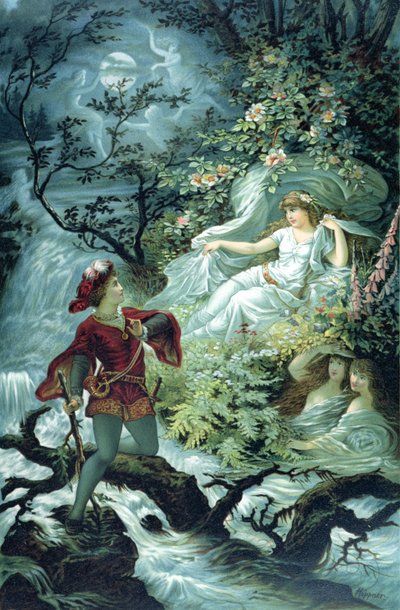 Hulbrand lovag Undinnel, de la Motte Fouque báró „Undine” című meséjének illusztrációja, 1909 alkotó: Julius Hoeppner