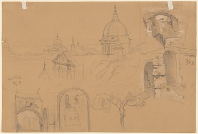 Tanulmányok a Colosseumról és a Monte Pincioról (verso) alkotó: Julius Jacob the Elder