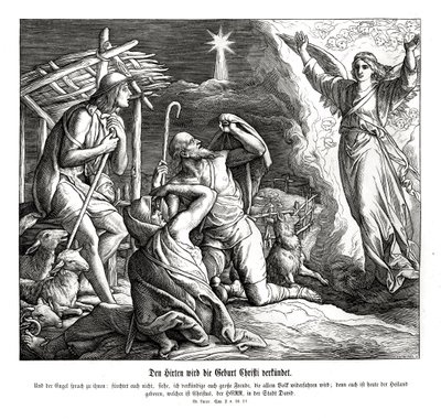 Egy angyal jelenik meg a pásztoroknak, Lukács evangéliuma alkotó: Julius Schnorr von Carolsfeld