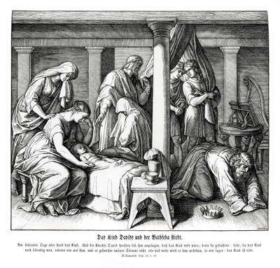 Dávid és Betsabé gyermeke meghal, 2Sámuel alkotó: Julius Schnorr von Carolsfeld