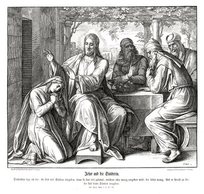 Jézus és a bűnös asszony, Lukács evangéliuma alkotó: Julius Schnorr von Carolsfeld