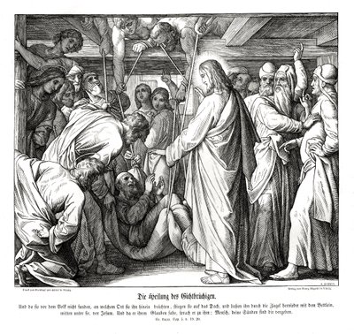 Jézus meggyógyítja a bénult embert, Lukács evangéliuma alkotó: Julius Schnorr von Carolsfeld
