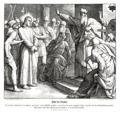 Jézus tárgyalása Kajafás előtt, Máté evangéliuma alkotó: Julius Schnorr von Carolsfeld