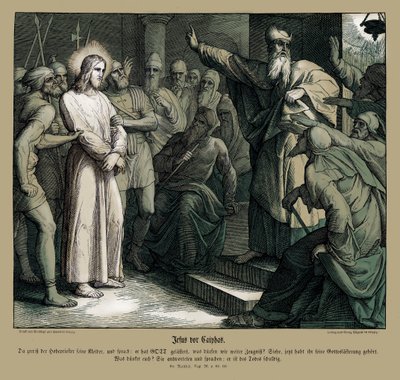 Jézus tárgyalása Kajafás előtt, Máté evangéliuma alkotó: Julius Schnorr von Carolsfeld
