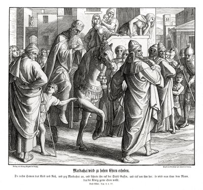 Márdokeust tiszteli a király, Eszter alkotó: Julius Schnorr von Carolsfeld