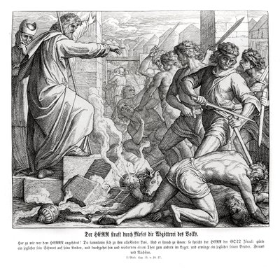 Mózes megbünteti a népet bálványimádásukért, Exodus alkotó: Julius Schnorr von Carolsfeld