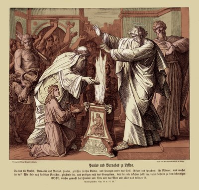 Pál és Barnabus Lisztriában, Az Apostolok cselekedetei alkotó: Julius Schnorr von Carolsfeld