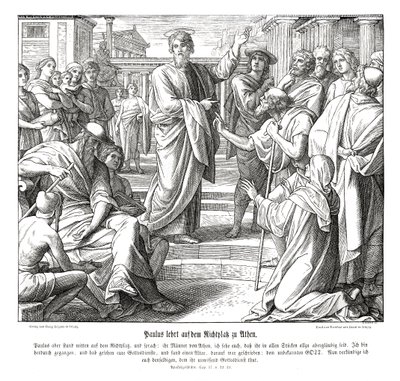 Pál prédikál Athénban, az Apostolok Cselekedetei alkotó: Julius Schnorr von Carolsfeld