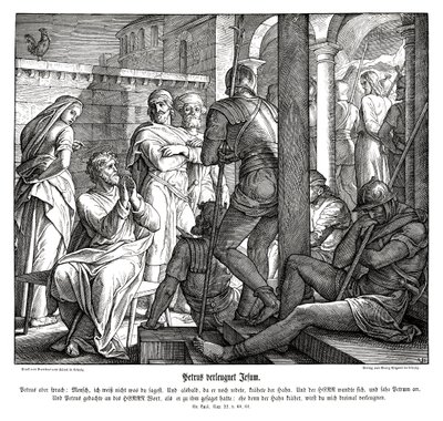 Péter tagadja Jézust, Lukács evangéliumát alkotó: Julius Schnorr von Carolsfeld