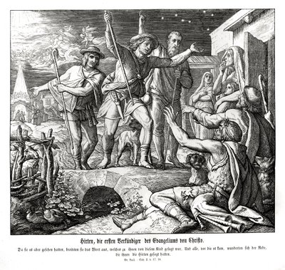 A pásztorok terjesztik az evangéliumot, Lukács evangéliumát alkotó: Julius Schnorr von Carolsfeld