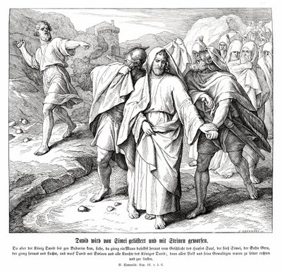 Simei káromkodik és kövekkel dobálja Dávidot, 2Sámuel alkotó: Julius Schnorr von Carolsfeld