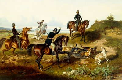 II. Frigyes a vadászcsapatával (olaj, vászon) alkotó: Julius Zimmerman