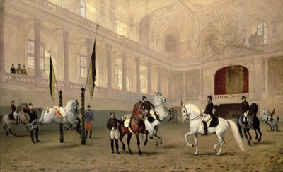 Reggeli gyakorlat a Hofreitschule-ban, Josephsplatz, 1890 alkotó: Julius von Blaas  