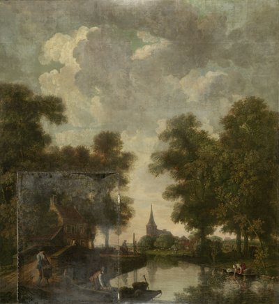 Tapétafestés holland tájjal egy folyóval alkotó: Jurriaan Andriessen (attributed to)