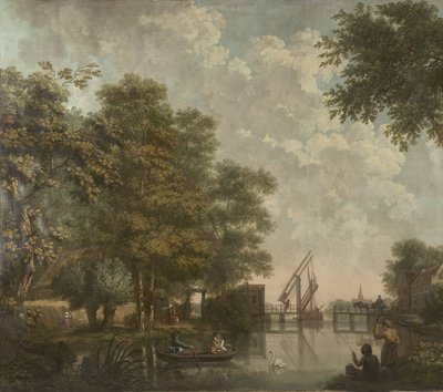 Három falvédő, holland tájjal Tapéta festmény egy holland tájról nyitott híddal Három tapéta festmény egy holland tájról alkotó: Jurriaan Andriessen (attributed to)