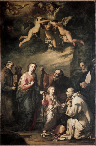 A Szent Család Kölni Szent Brúnóval és más szentekkel - A Szent Család Kölni Szent Brúnóval és más szentekkel. Riberai José (Jusepe) festménye, dit lo Spagnoletto (1591-1652) alkotó: Jusepe de Ribera