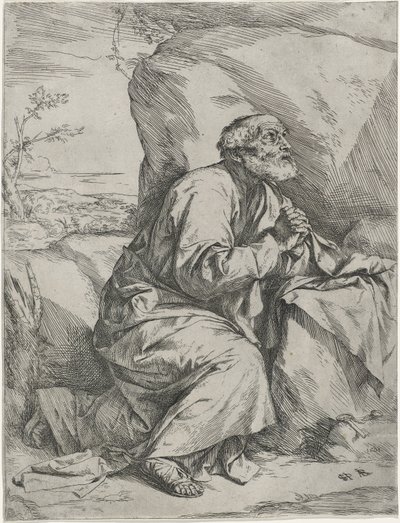 Bűnbánó Szent Péter, 1621 körül (metszet fektetett papírra) alkotó: Jusepe de Ribera
