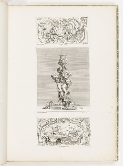 Dísztábla kagyló szökőkúttal, füzérekkel és volutákkal körülvéve, pl. 22-én az Oeuvre de Juste-Aurèle-ben alkotó: Juste Aurèle Meissonnier