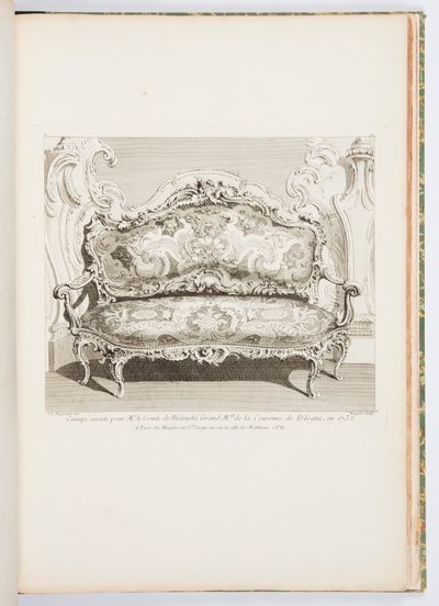 1735-ben a lengyel korona Bielinski Grand Mal grófja számára kivégzett kanapé; Bielinski grófja számára 1735-ben kivégzett kanapé, 4. tábla alkotó: Juste Aurèle Meissonnier