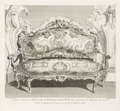 1735-ben a lengyel korona gróf de Bielinski Grand M.al részére kivégzett kanapé; Bielinski grófnak készült kanapé 1735-ben, 4. tányér alkotó: Juste Aurèle Meissonnier