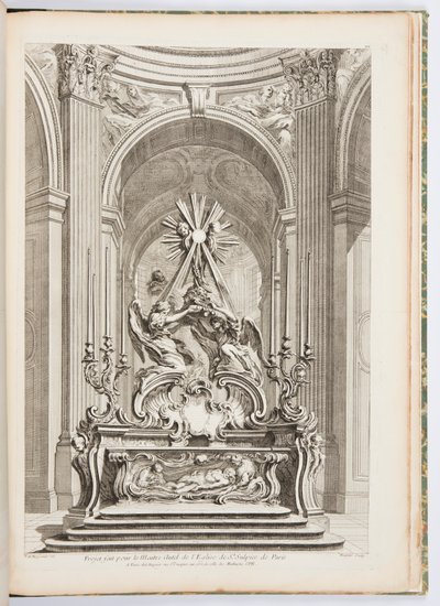A Párizsi Szent Sulpice-templom mesteroltárának terve, 109. tábla, Oeuvres de Juste-Aurèle Meissonnier (Juste-Aurèle Meissonnier munkái) alkotó: Juste Aurèle Meissonnier