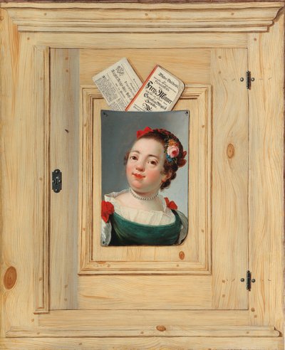 Trompe loeil egy fiatal nő portréjával, 1755. alkotó: Justus Juncker