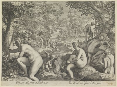 Fürdő nők és férfiak Szeresd Letheót A szerelem különböző aspektusai (sorozat címe) alkotó: Justus Sadeler (attributed to)