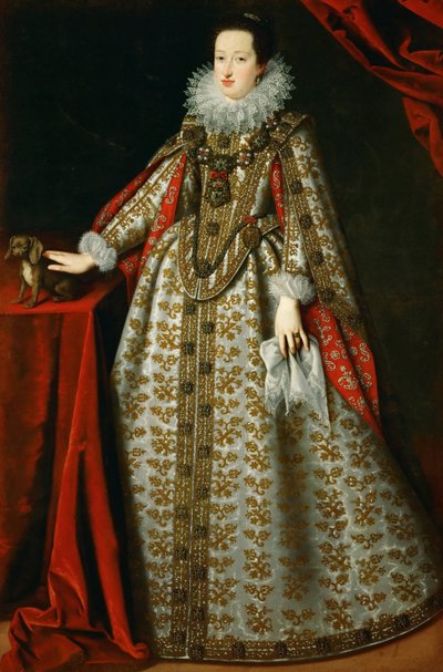 Eleoonore de Gonzague (ou de Mantoue) - Eleonora Gonzaga (1598-1655) portréja, menyasszonyi ruhájában - Justus (Giusto, Joost) Sustermans (1597-1681). Olajfestmény alkotó: Justus Sustermans