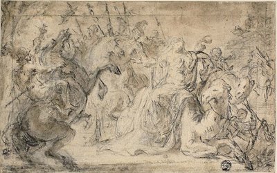 Zenobia lovas katonákkal körülvéve alkotó: Justus van Egmont