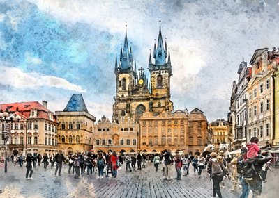 Prága, Csehország – Akvarellfestmény, városi művészet (28) alkotó: Justyna Jaszke