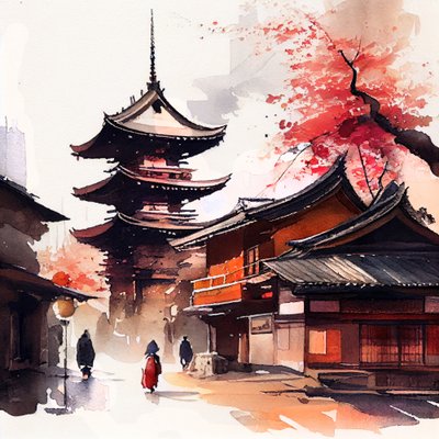 Nyugodt hangulatú japán templomok utcája alkotó: Justyna Jaszke