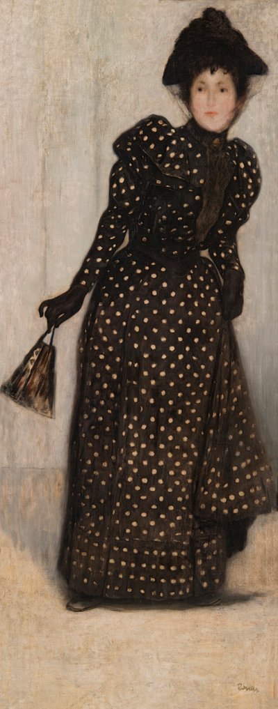 Nő fehér pöttyös ruhában, 1889. alkotó: József Rippl Rónai