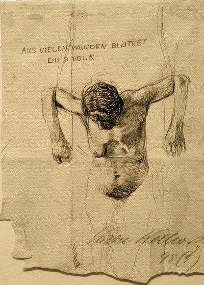 Akttanulmány rézkarchoz Sok sebből vérzel, ó emberek alkotó: Käthe Kollwitz