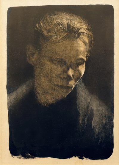 Munkás nő félalakos portréja kék ruhával alkotó: Käthe Kollwitz