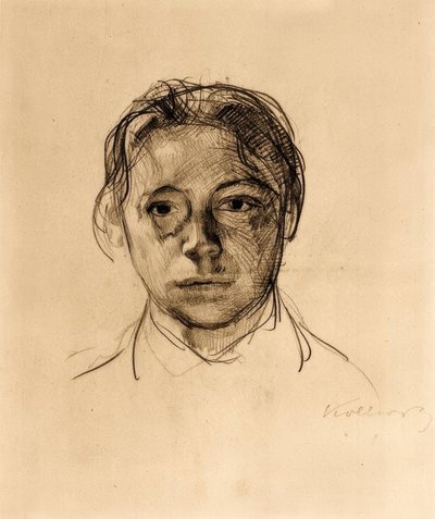 Fiatalos önarckép bő hajjal alkotó: Käthe Kollwitz