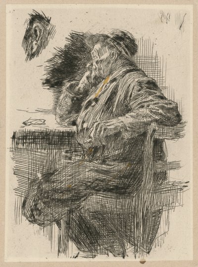 Asztalnál ülő férfi alkotó: Käthe Kollwitz