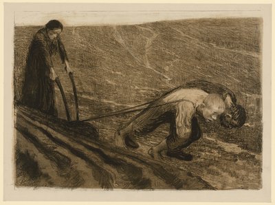 Ekehúzó és asszony (Elvetett változat a „Parasztháború” 1. lapjához, 2. állapot) alkotó: Käthe Kollwitz