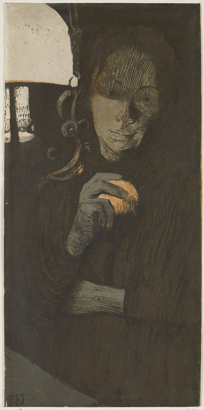 Egy ismeretlen nő portréja narancssárgával egy lámpa mellett Frau mit Orange (eredeti cím) alkotó: Käthe Kollwitz