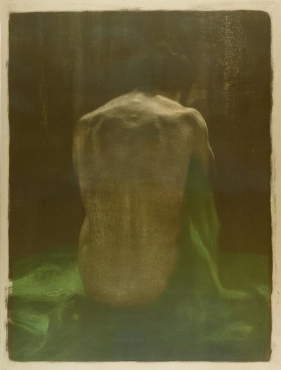 Női akt hátulról egy zöld ruhán alkotó: Käthe Kollwitz