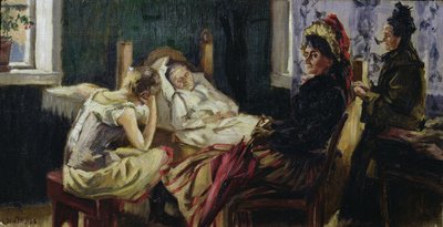 Látogatás egy betegnél (olaj, vászon) alkotó: Kalle Lochen