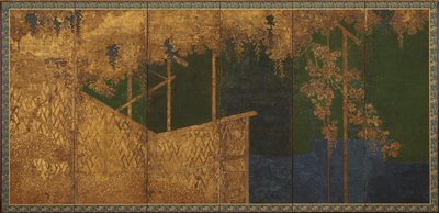 Gyümölcsző szőlő egy bambusz rácson, Momoyama időszak, 16. század vége. alkotó: Kano Eitoku