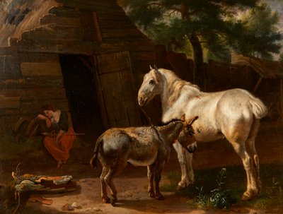 The Sleeping Farm Girl (olaj a panelen) alkotó: Karel (attr.to) Dujardin